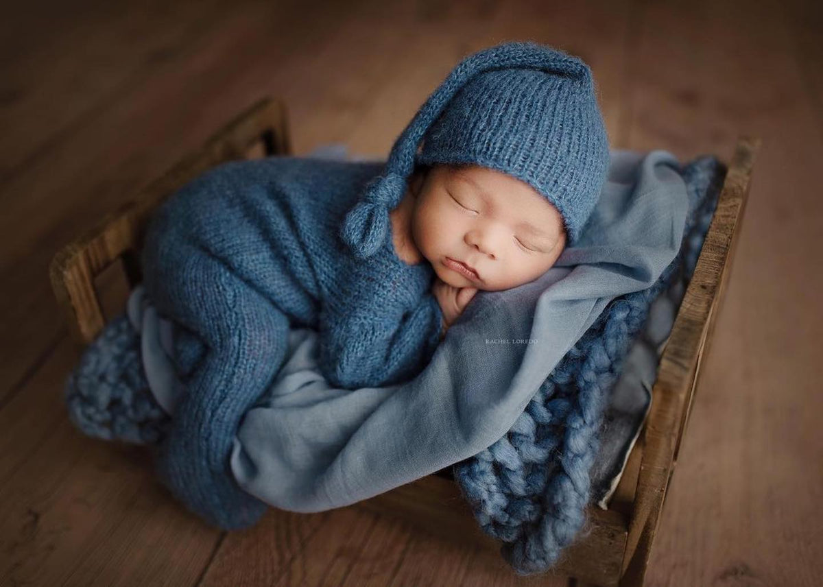 Romper and sleepy cap set - fuzzy soft newborn footed romper and hot newborn fuzzy hats set - newborn photo props