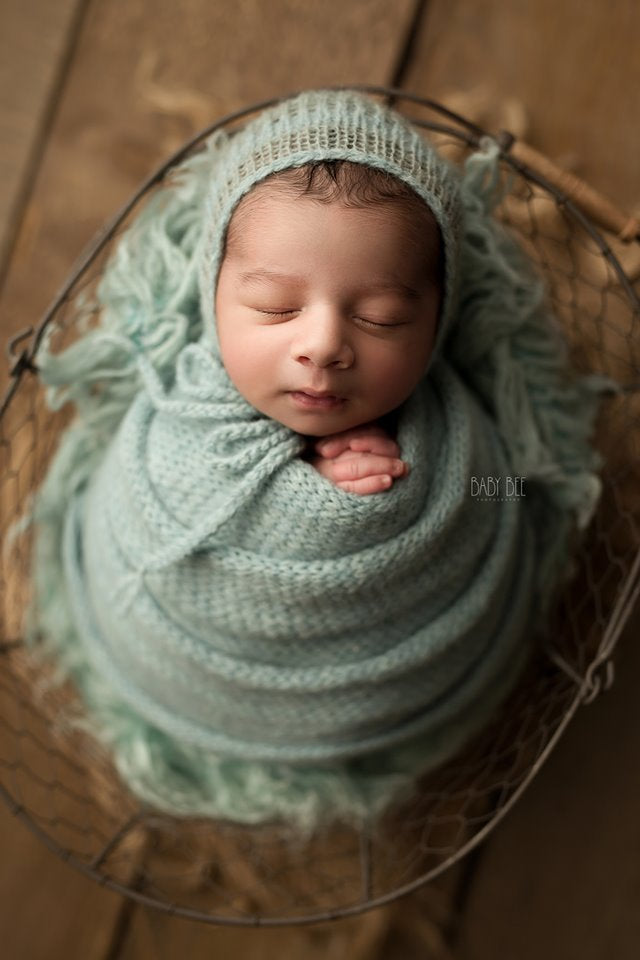 Blue knit Bonnet and Matching Wrap Set, Newborn Photography Knit good Props, Knit Baby Bonnet & Wrap, Navy blue photo props