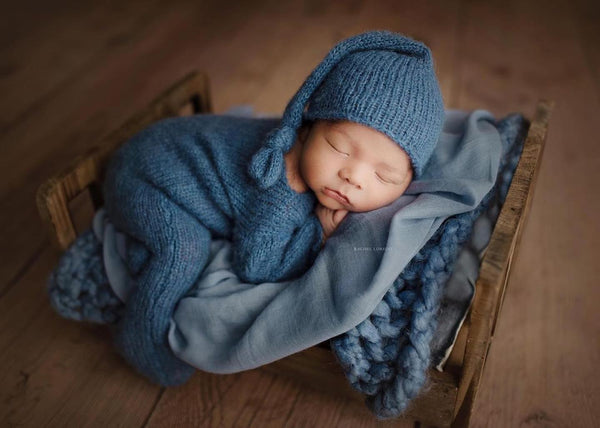 Knit footed romper + sleepy hat Newborn photo prop newborn boy girl props