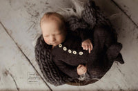 Knit footed sleeper, romper overall, photography prop with/without classic bonnet