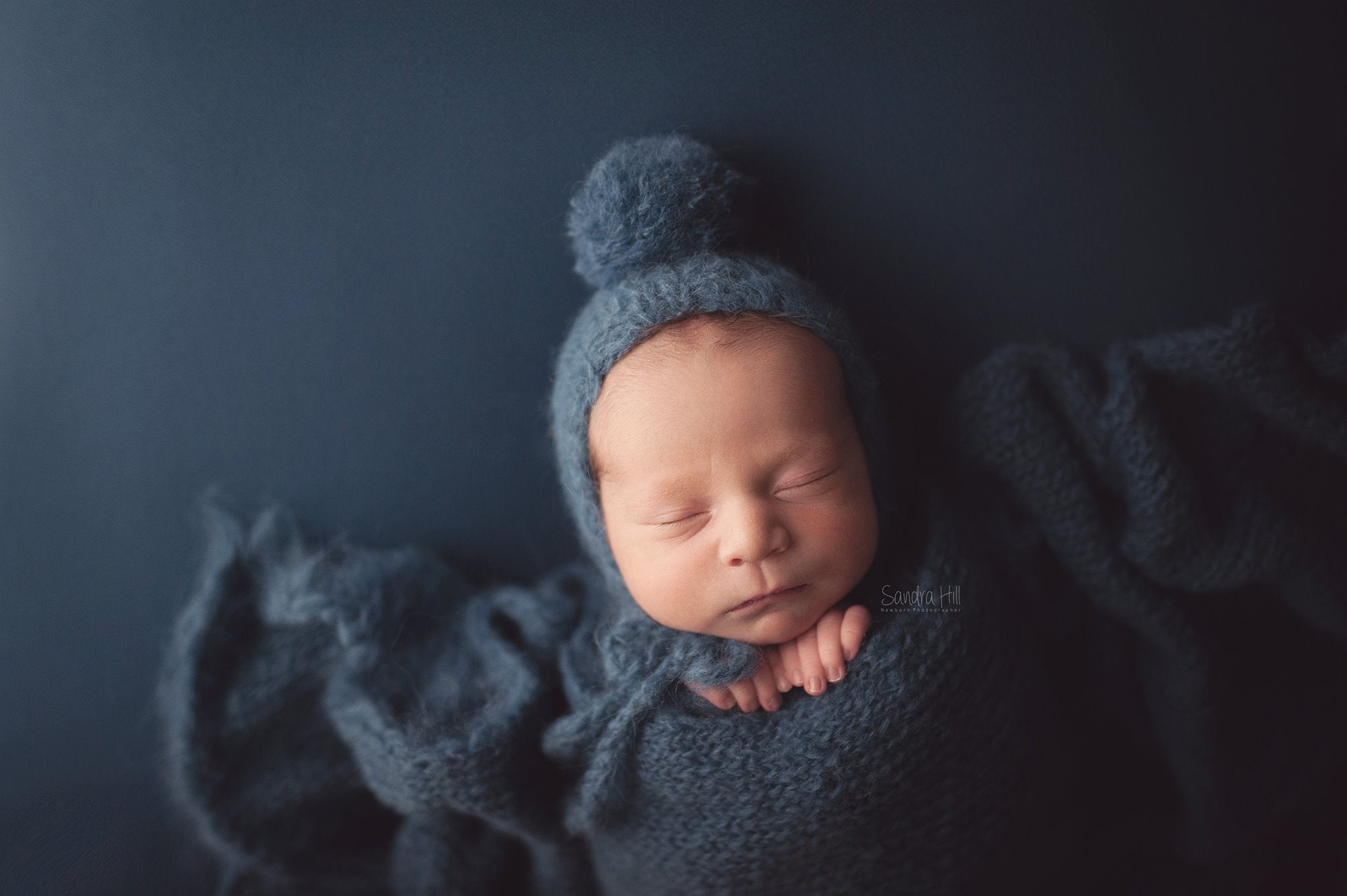 Newborn pom pom bonnet and matching chunky fluffy wrap Baby boy 