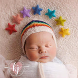 Rainbow baby knit bonnet and matching long wrap Newborn photo prop UK seller