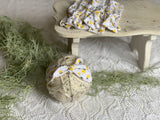 RTS jersey head knot headband photo prop white with yellow flowers RTS girl photography headpiece