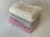 Super fluffy and airy chunky knit blanket layer softest ever Newborn photo props pastel colours blanket basket stuffer