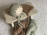 NEW! Beaded NB bonnet and long knit wrap Stone washed colours Photography prop baby boy 20 shades made in UK photo props